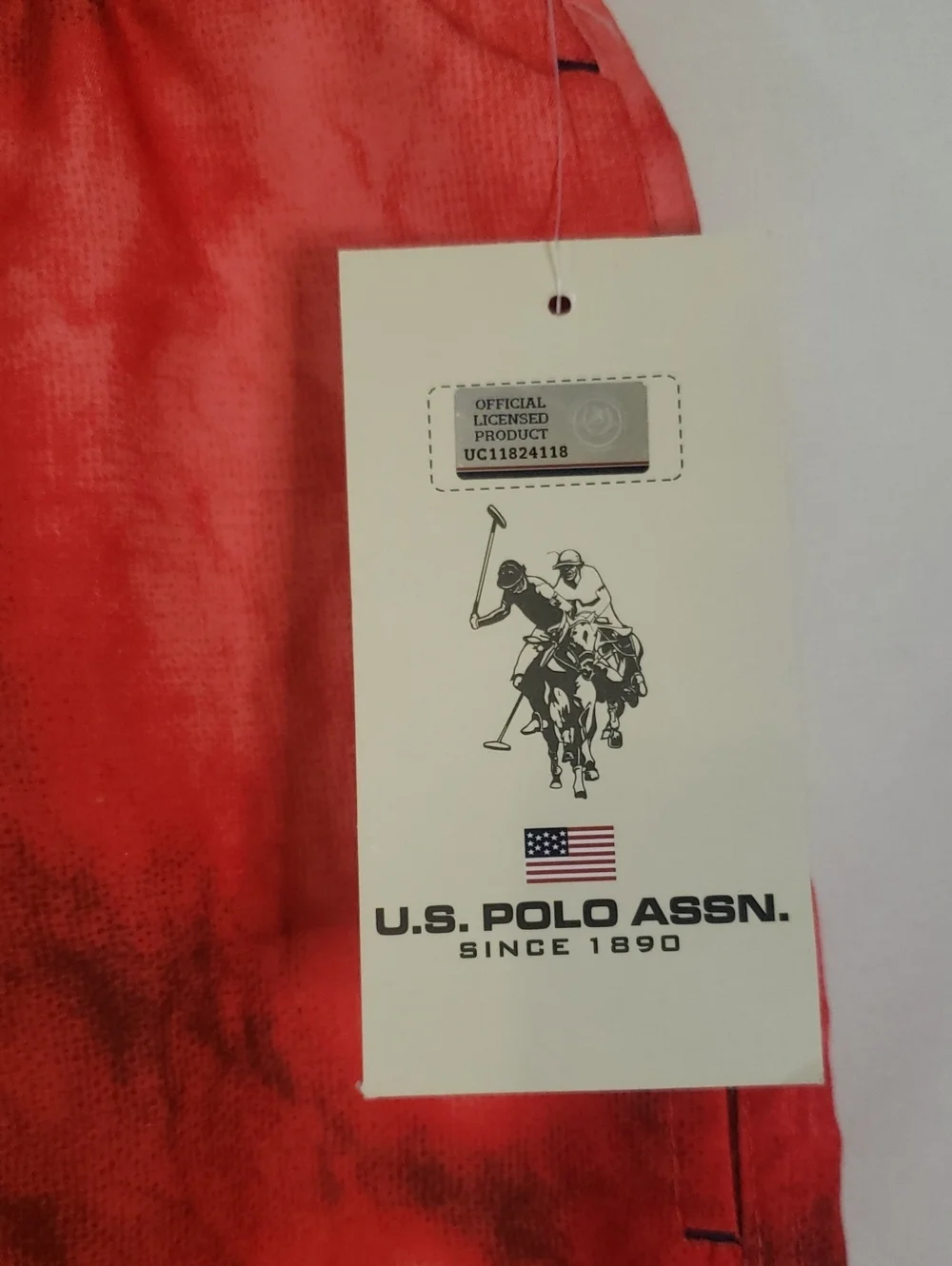 U.S. Polo Assn. Red Tie-Dye Design Swim Shorts with Navy Drawstring